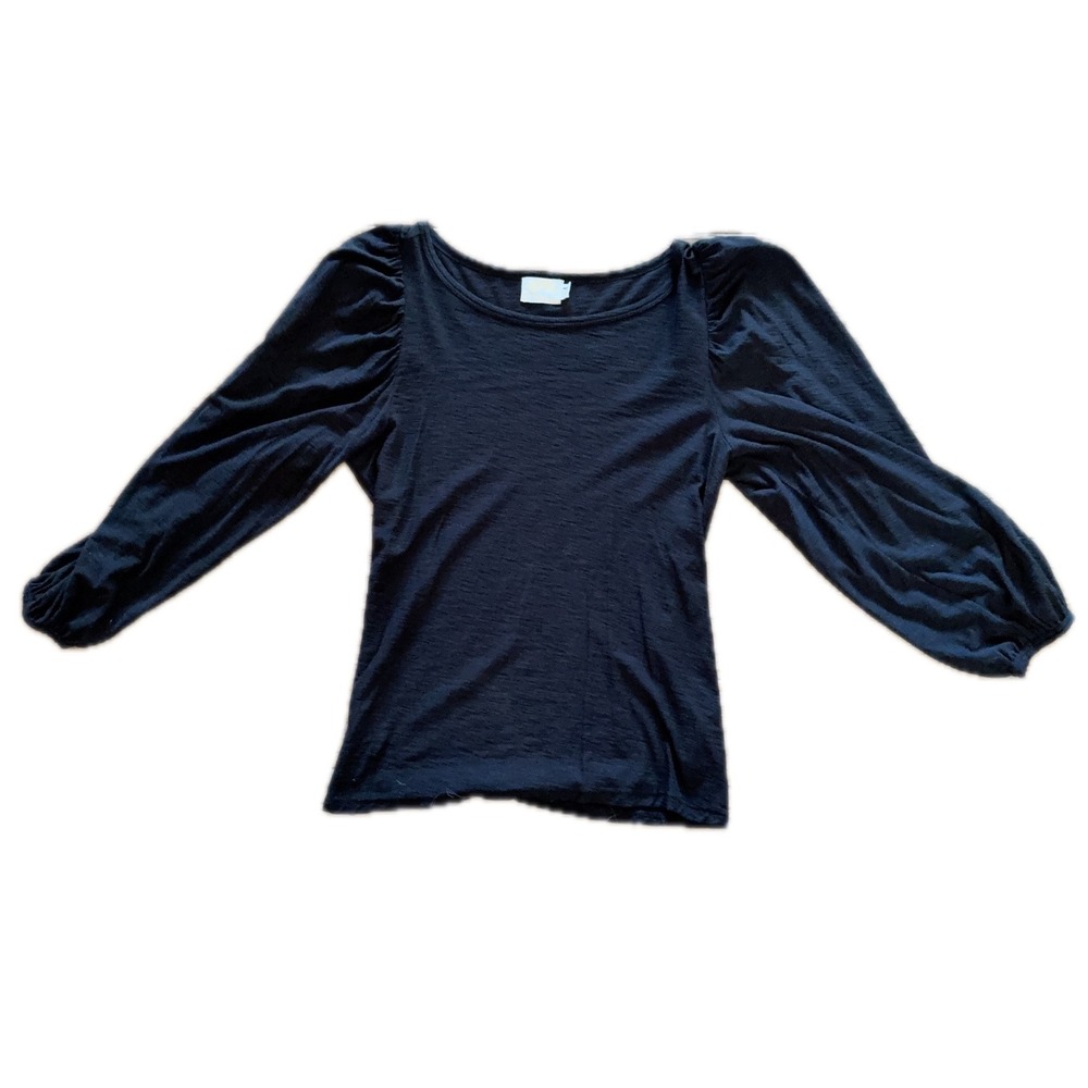 Nation Ltd Loren Peasant Black Pima Cotton Puff Sleeve Top Women's S /‎ M